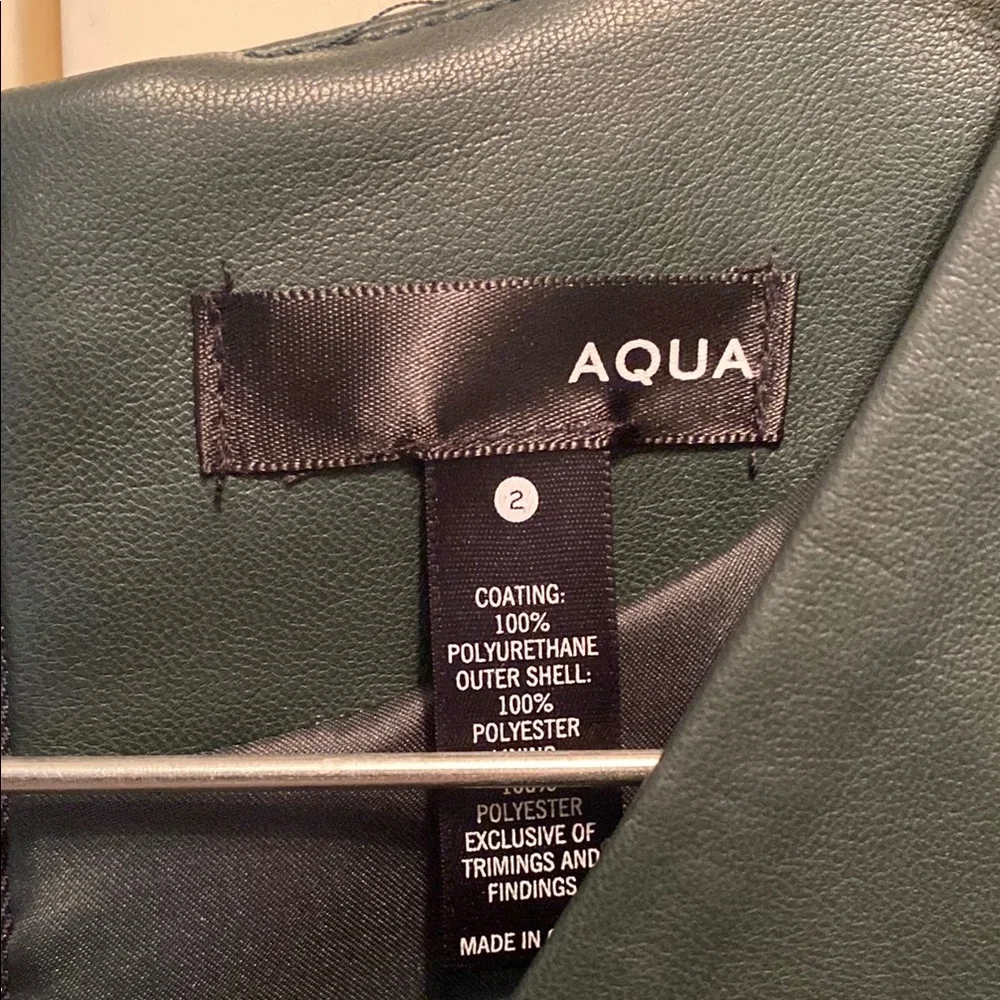 Aqua dark green vegan leather Sheath Dress with Puff Sleeves and V-Neck - Picture 2 of 4